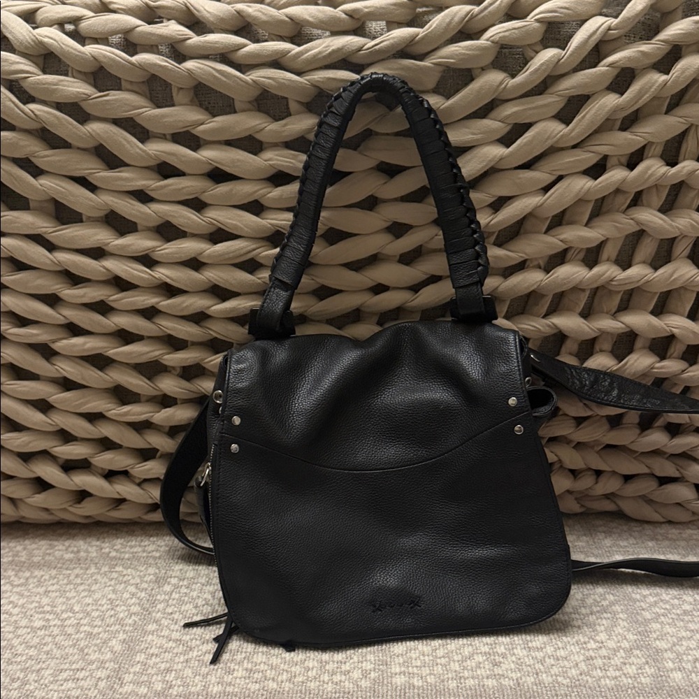 Elizabeth and James Black Leather Shoulder Bag